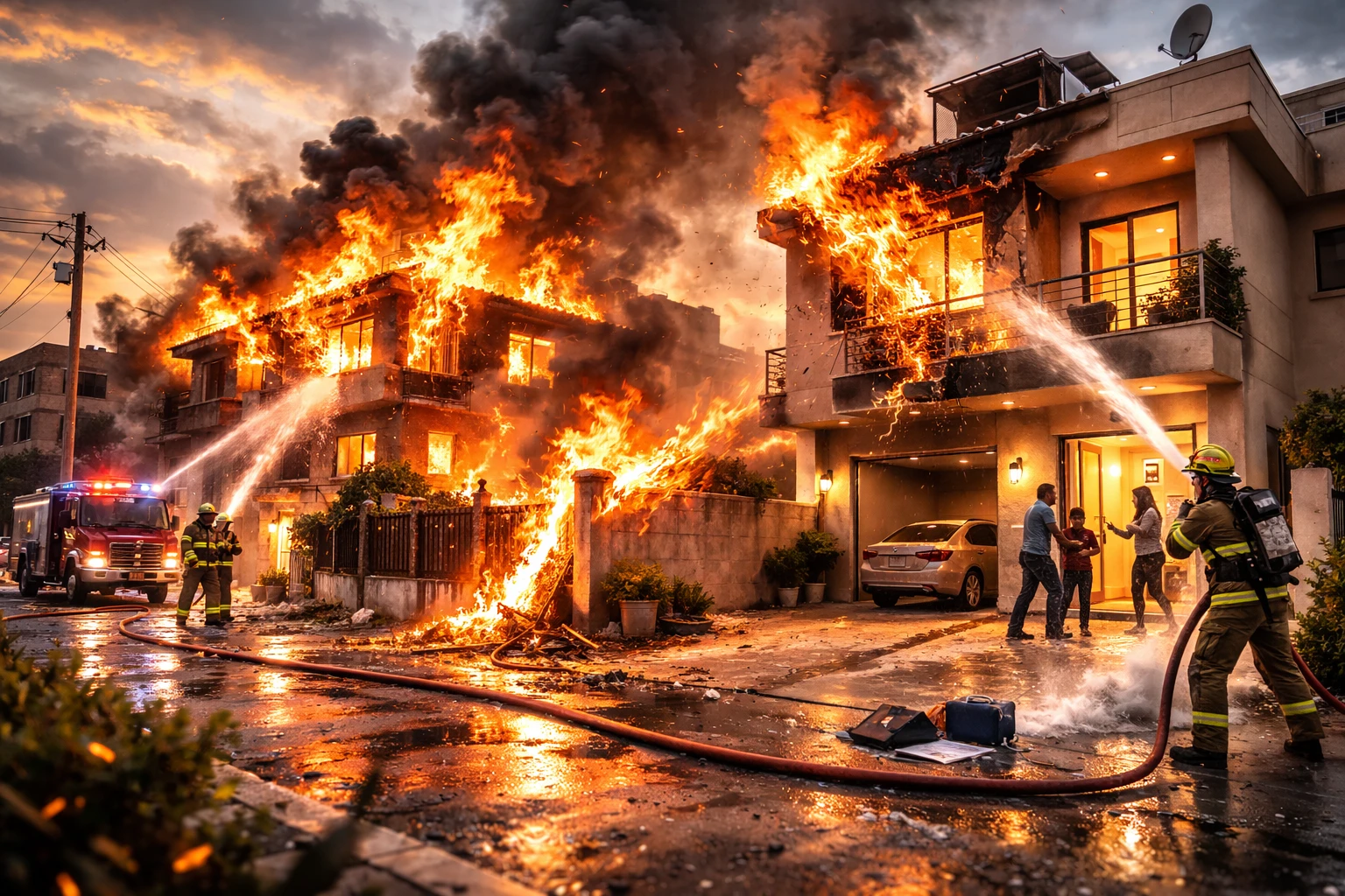 صورة توضح امتداد النيران من ممتلكات مجاورة